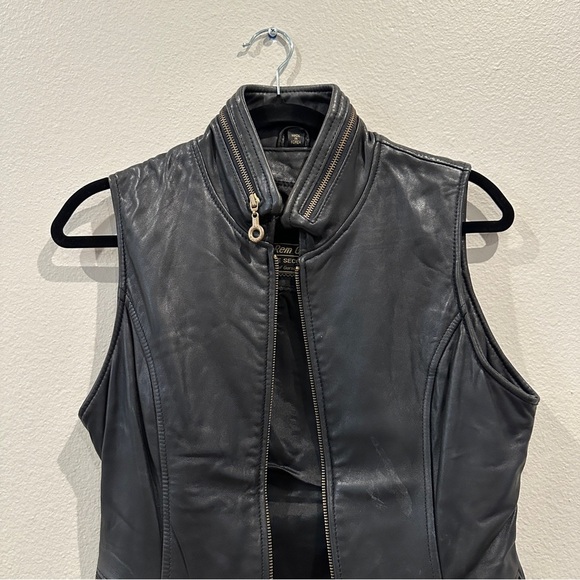 Rem Garson Womens Leather Vest Full Zip Black Biker Moto Jacket sz XS-S - Picture 2 of 12